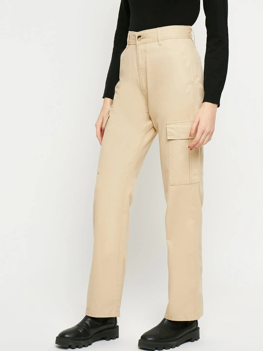 Madame Beige High-Rise Cargo Jeans