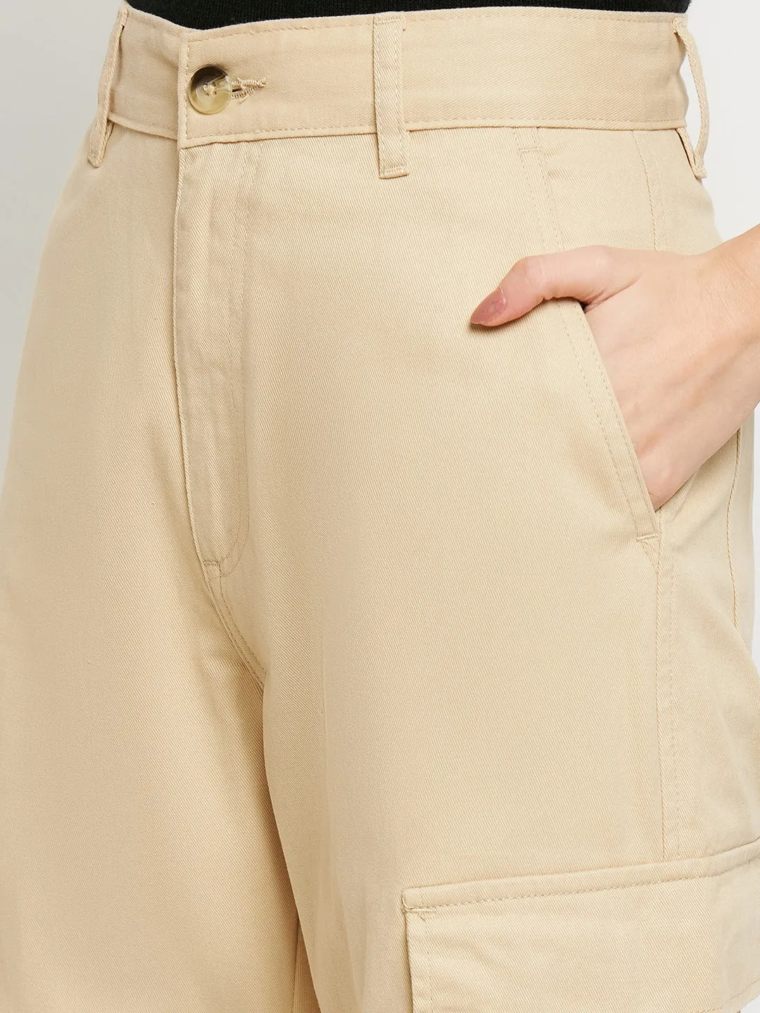 Madame Beige High-Rise Cargo Jeans