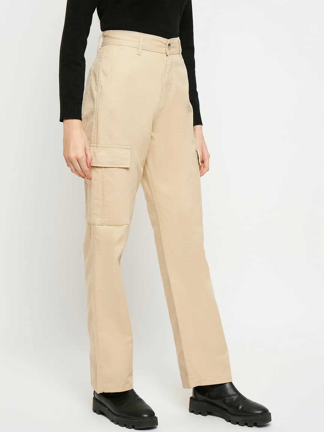 Madame Beige High-Rise Cargo Jeans