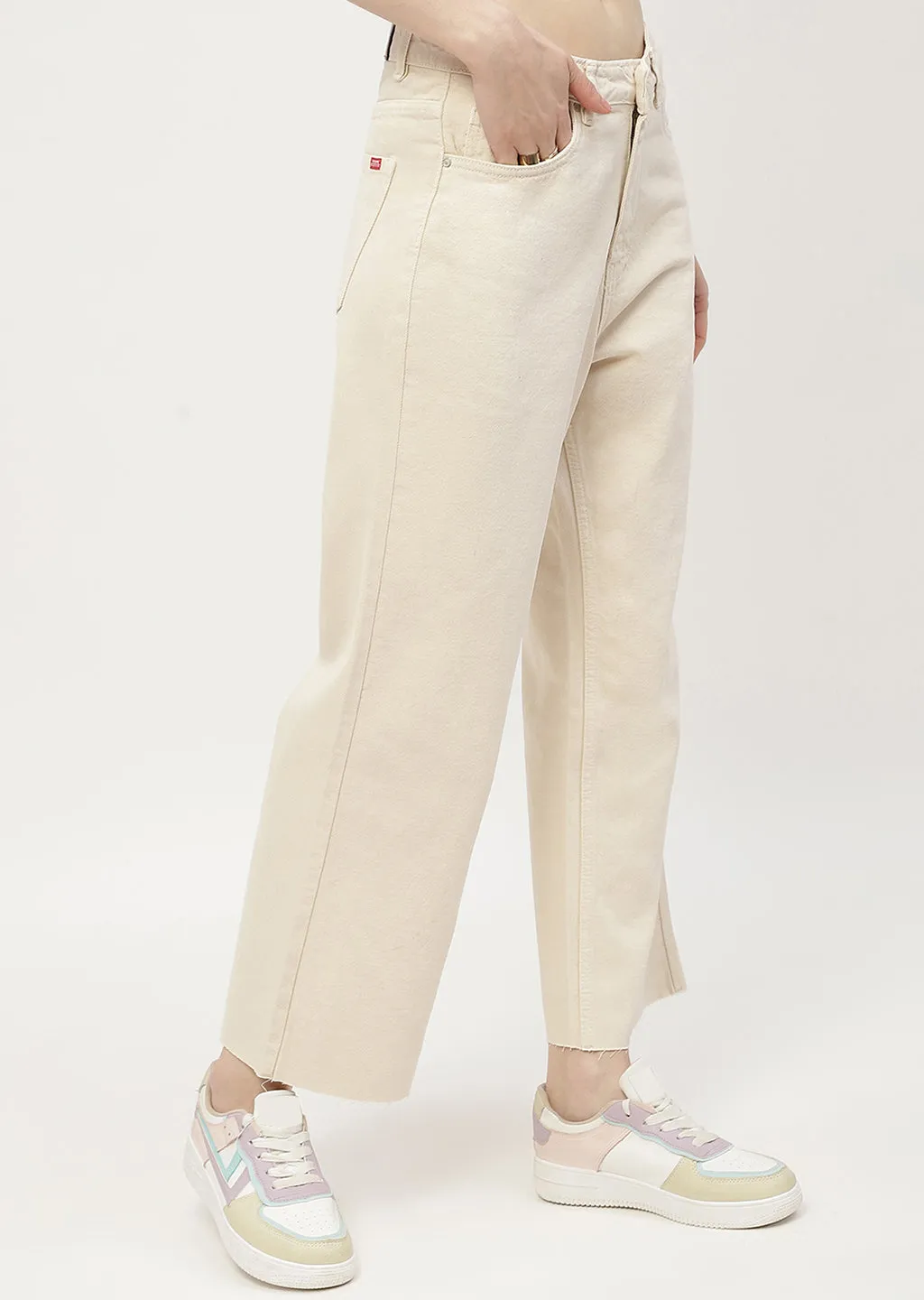 Madame Low Waist Beige Wide Leg Jeans