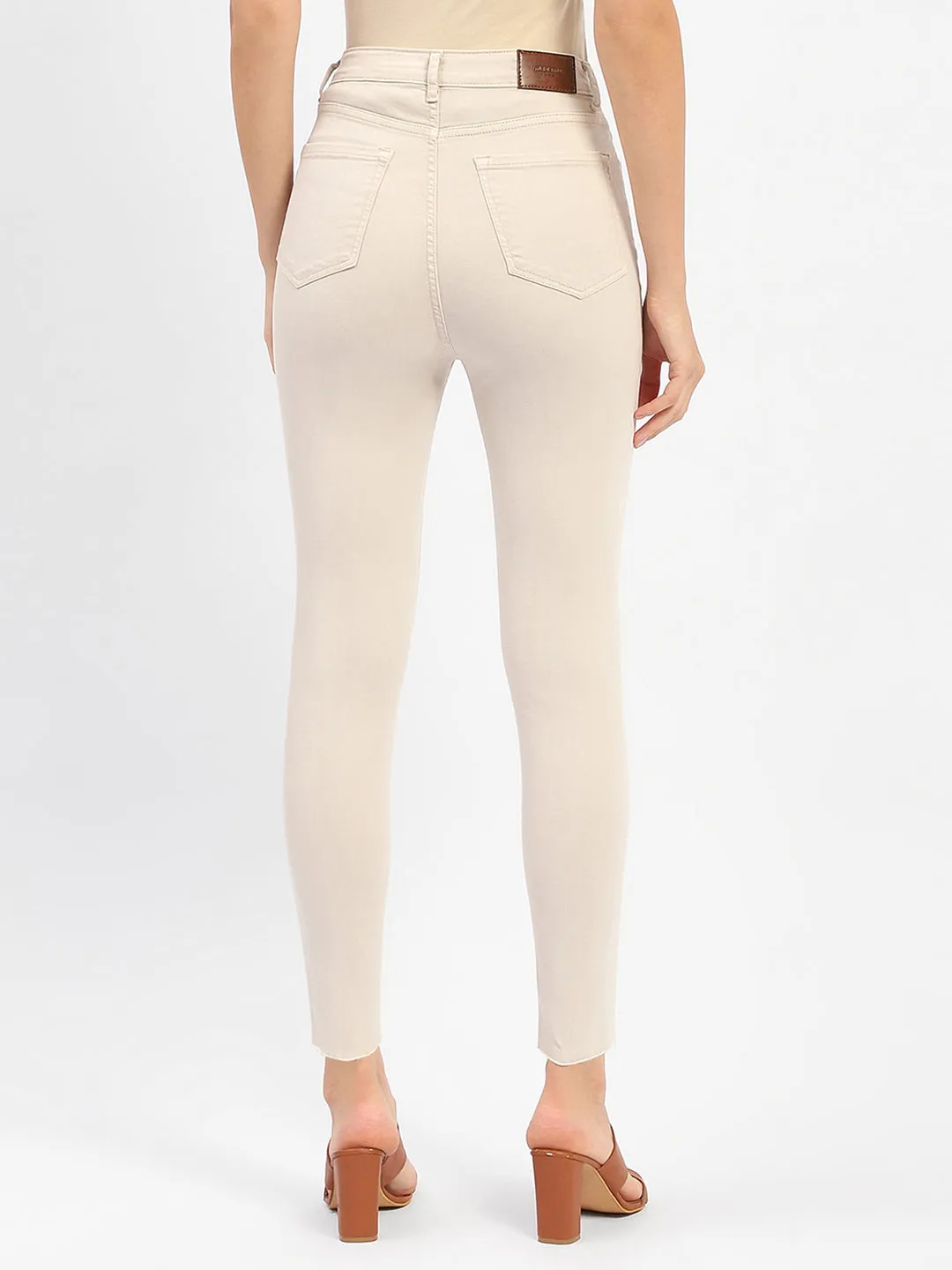 Madame Raw Hem Beige High Rise Skinny Fit Jeans
