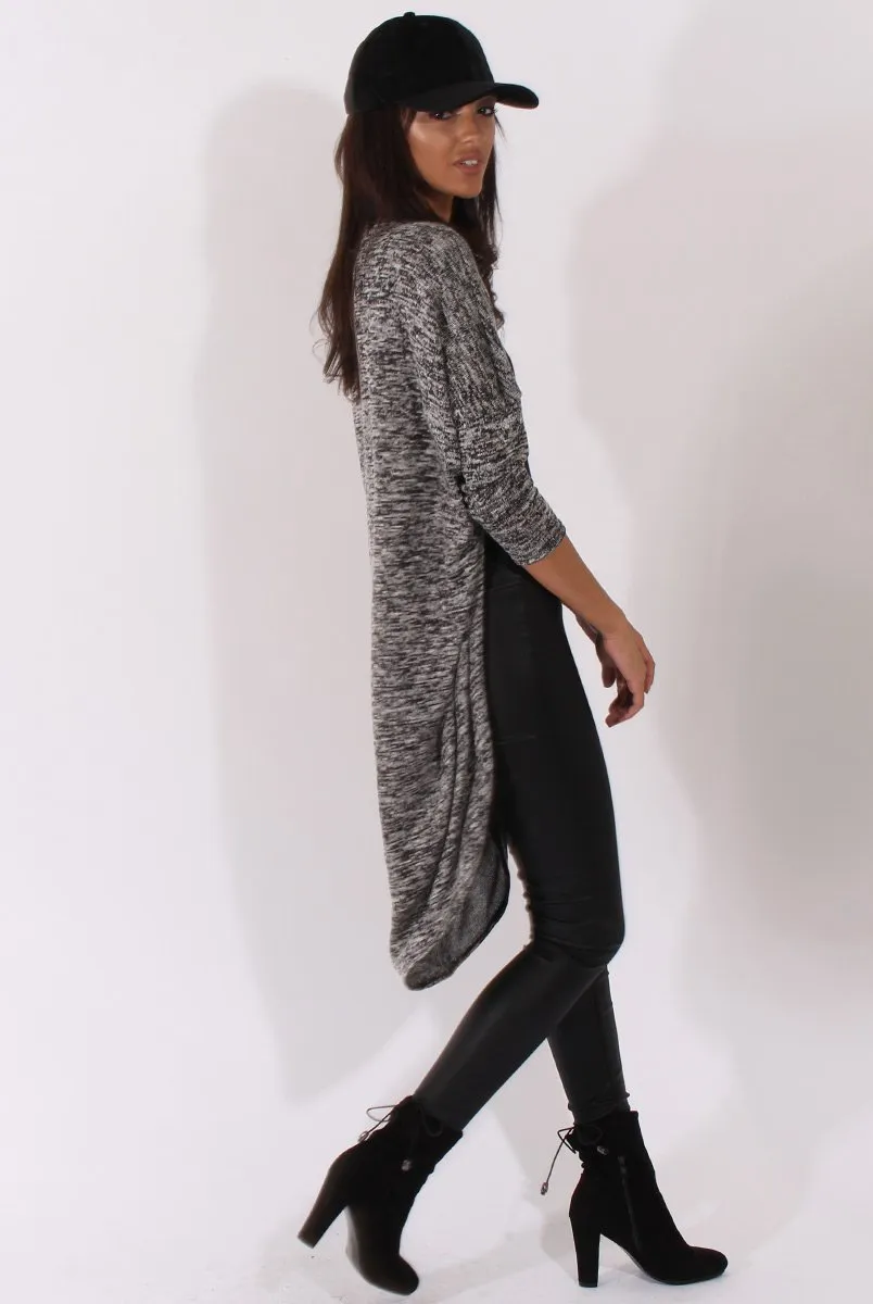 Marl Grey Dipped Hem Cardigan - Rosalinda