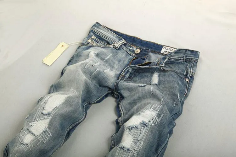 Men's Light Washed Ripped Grey Jeans