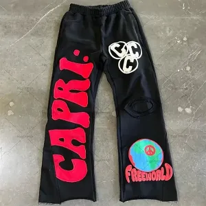 Men's Wide-Leg Embroidered Trousers - European and American Y2K Retro Casual Knit Fashion