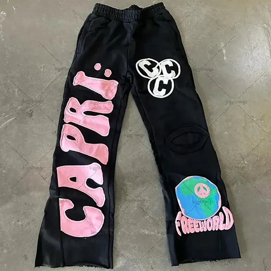 Men's Wide-Leg Embroidered Trousers - European and American Y2K Retro Casual Knit Fashion