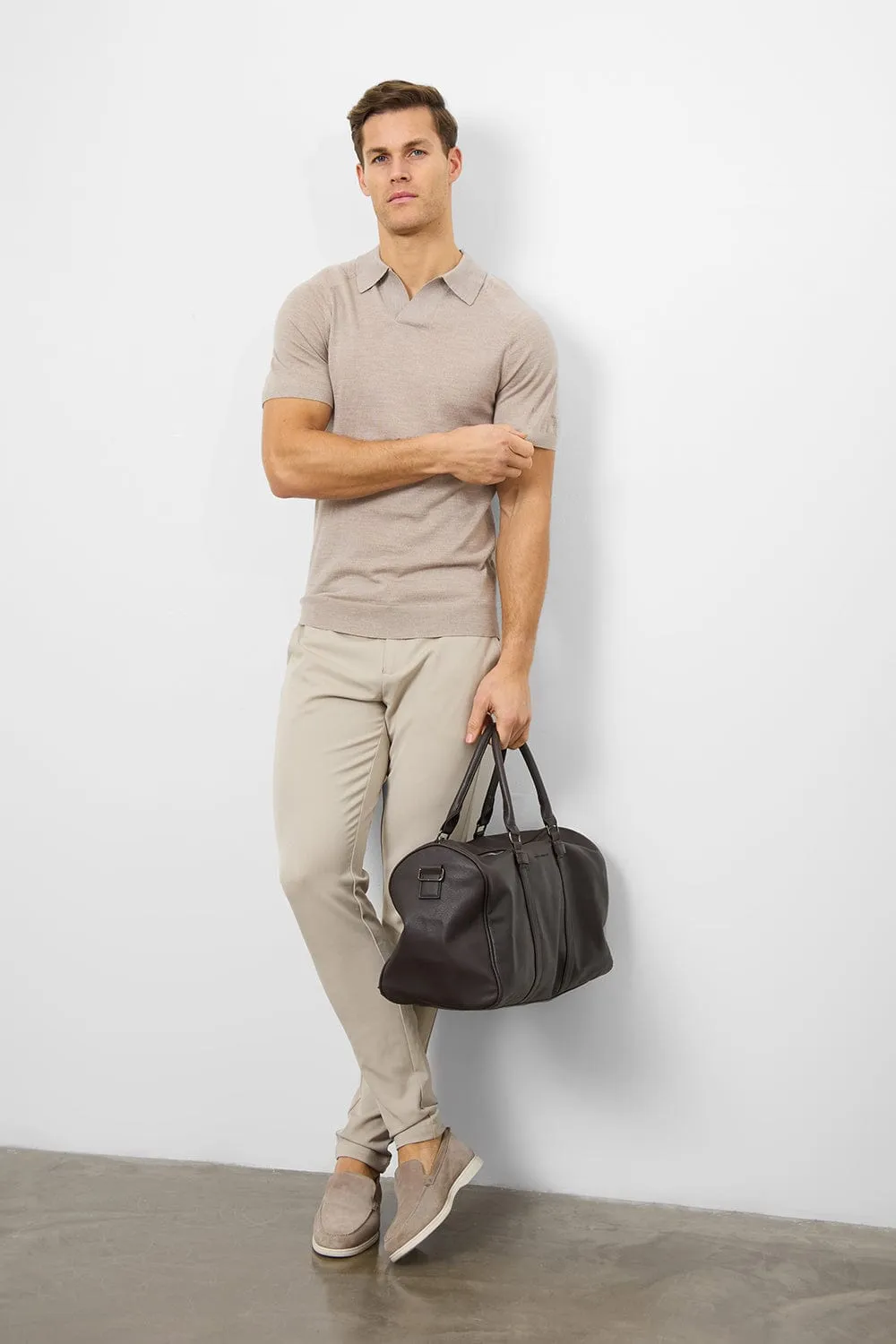 Merino Open Collar Polo Shirt in Wheat Marl