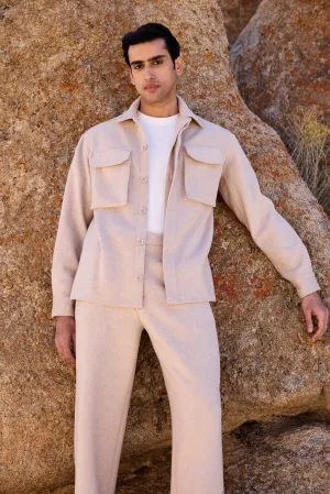 Merino Wool Blend Jacket w Pockets- Man (Oatmeal)