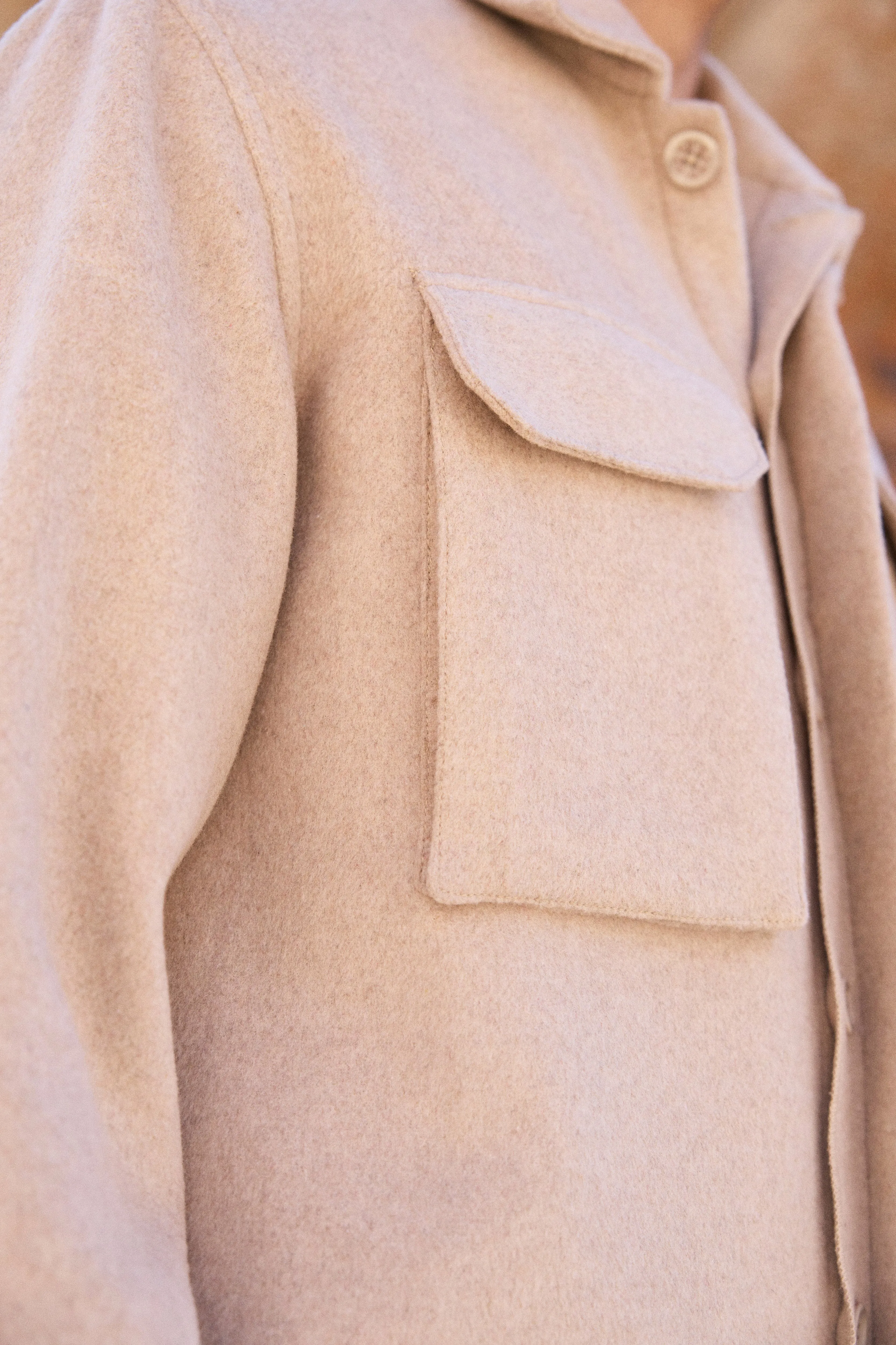 Merino Wool Blend Jacket w Pockets- Man (Oatmeal)