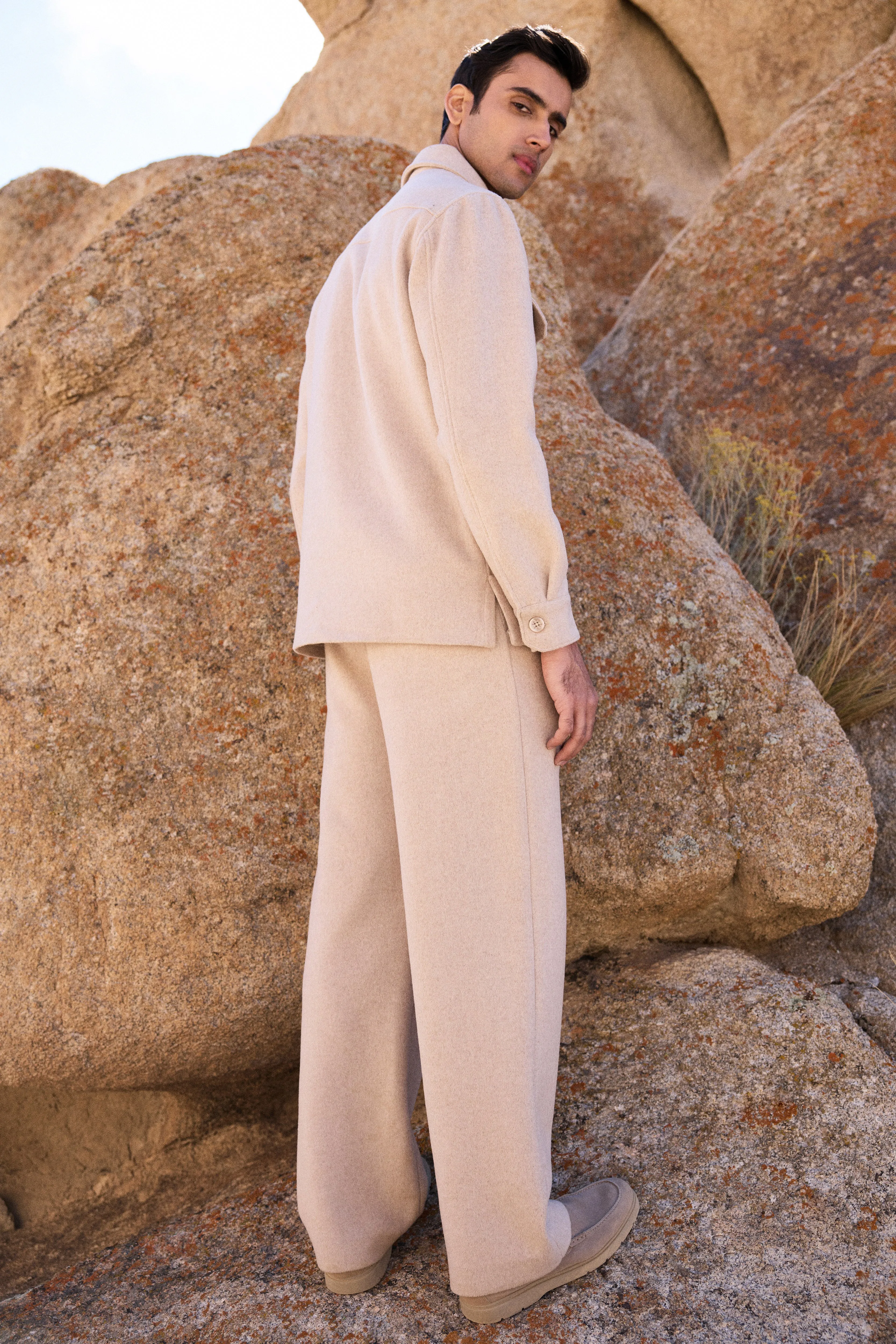 Merino Wool Blend Jacket w Pockets- Man (Oatmeal)