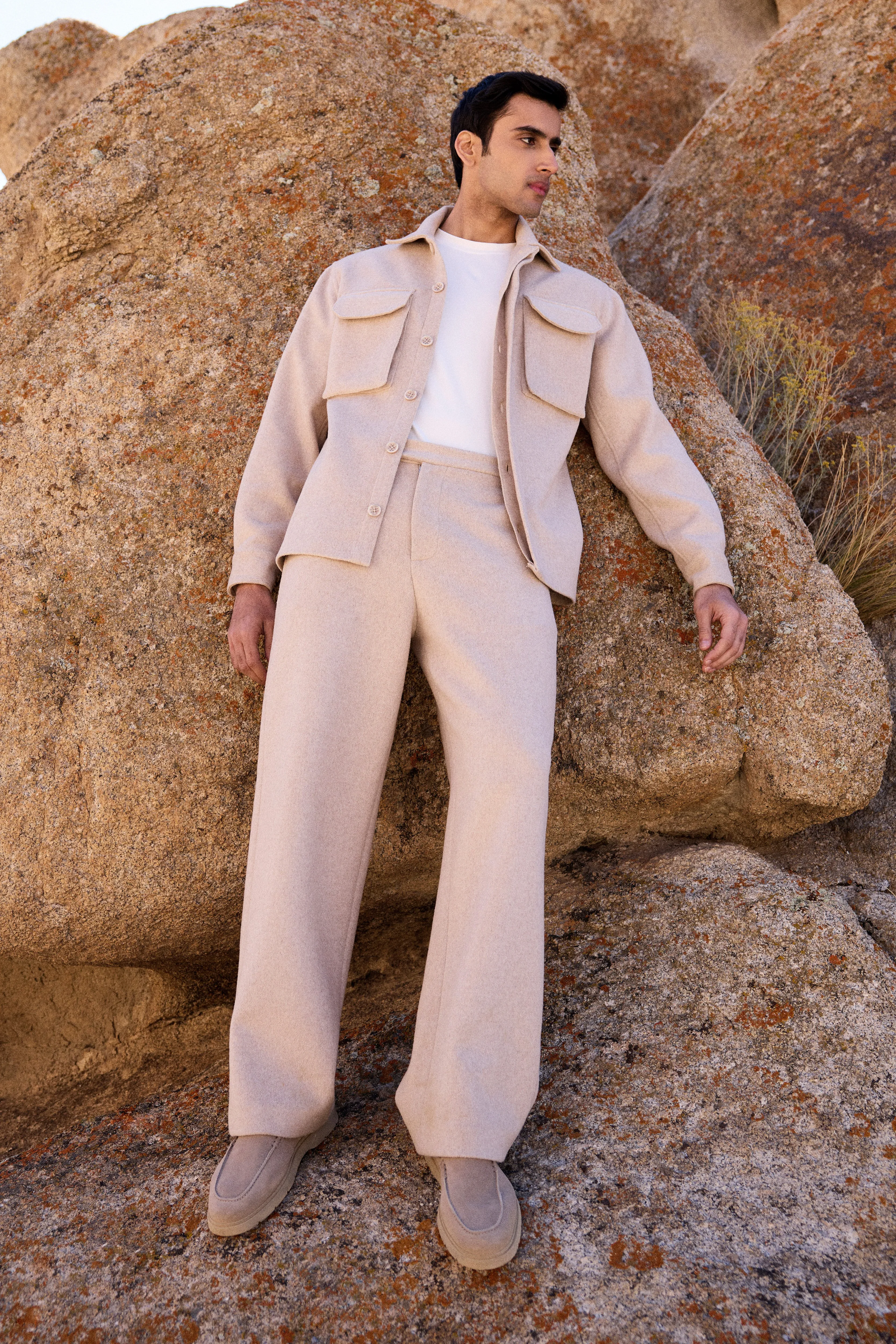 Merino Wool Blend Jacket w Pockets- Man (Oatmeal)