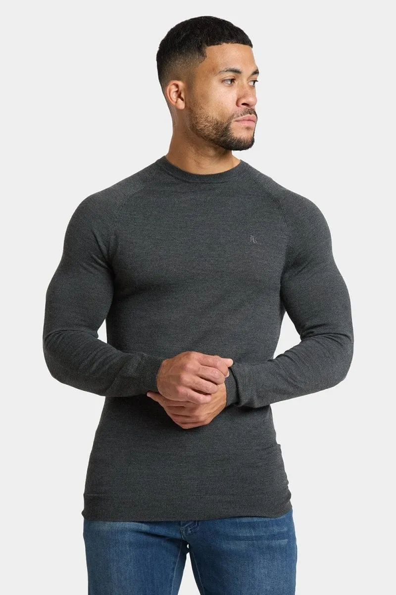 Merino Wool Crew Neck Jumper in Forest Marl