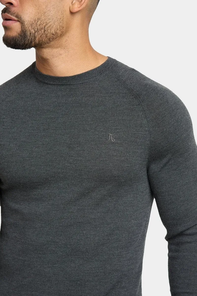 Merino Wool Crew Neck Jumper in Forest Marl