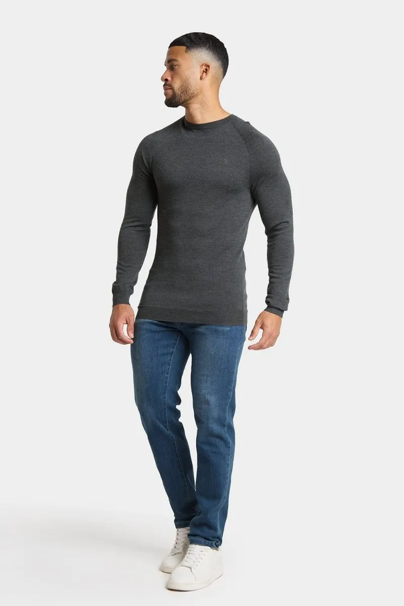 Merino Wool Crew Neck Jumper in Forest Marl