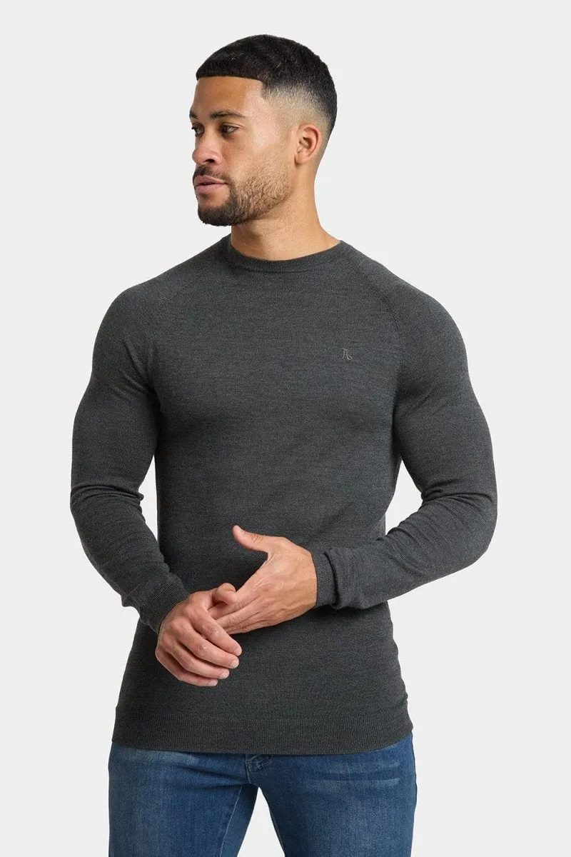 Merino Wool Crew Neck Jumper in Forest Marl