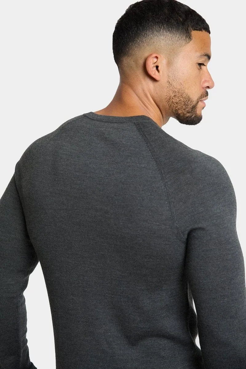Merino Wool Crew Neck Jumper in Forest Marl