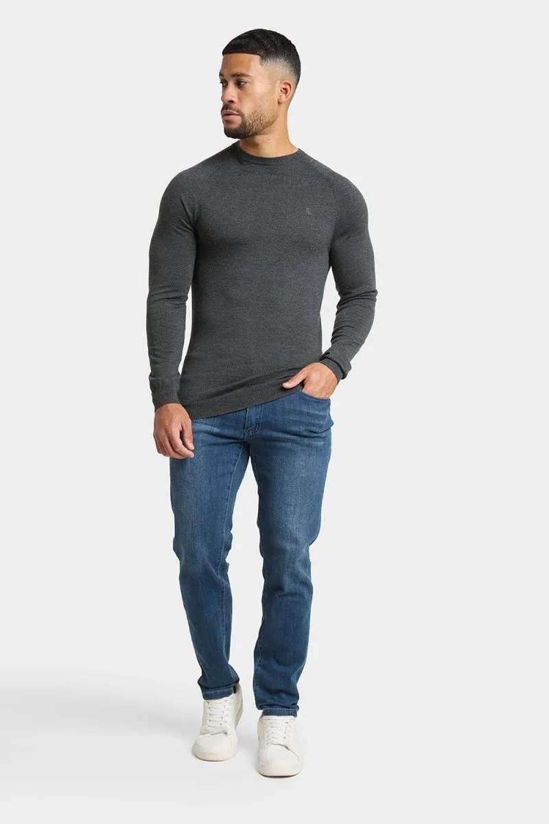 Merino Wool Crew Neck Jumper in Forest Marl