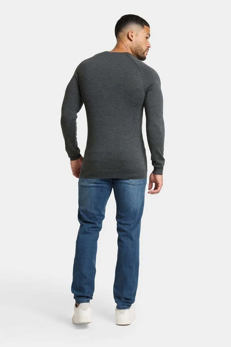 Merino Wool Crew Neck Jumper in Forest Marl