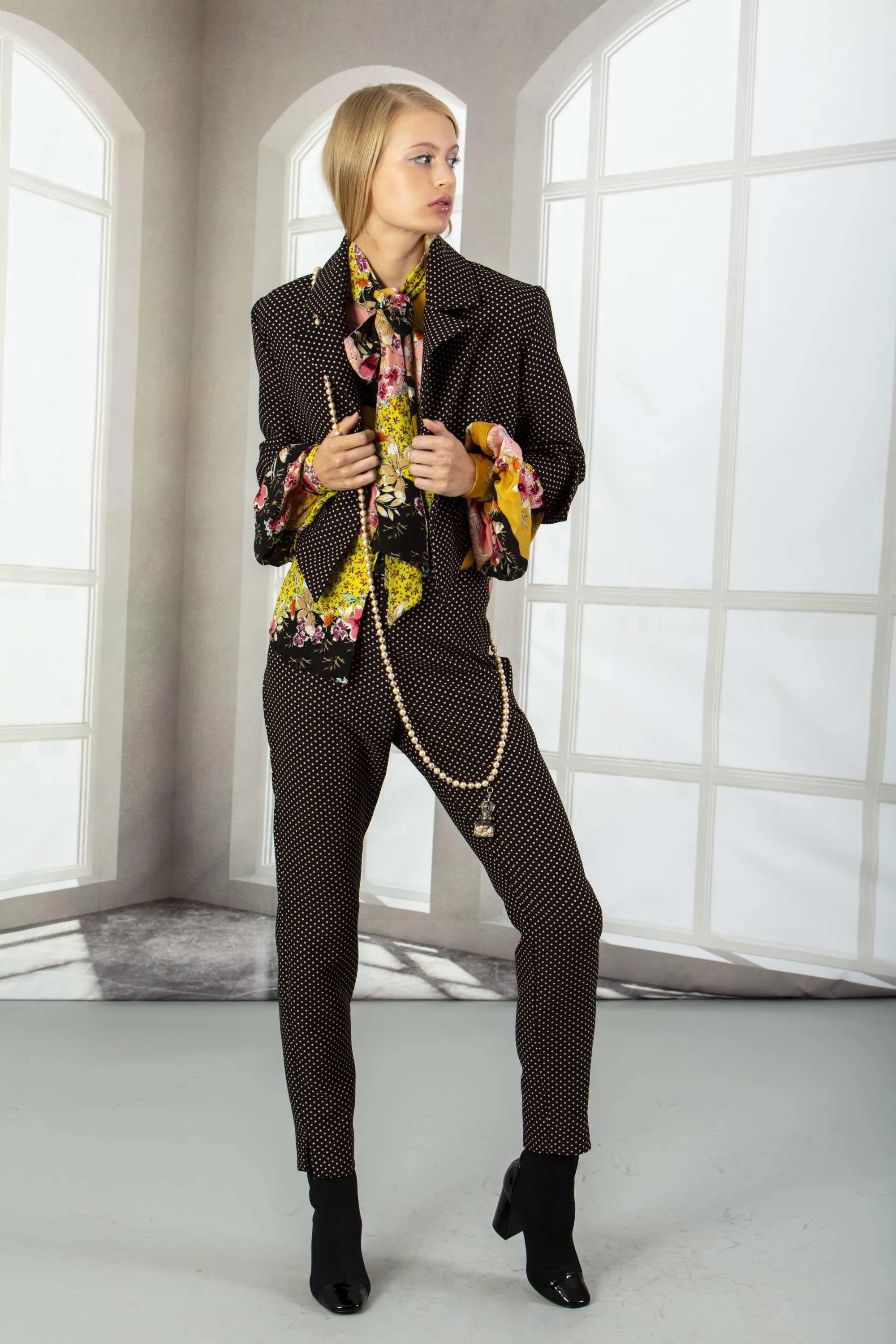 Mini Dots Recycled Pique Slim Pants With Back Zipper
