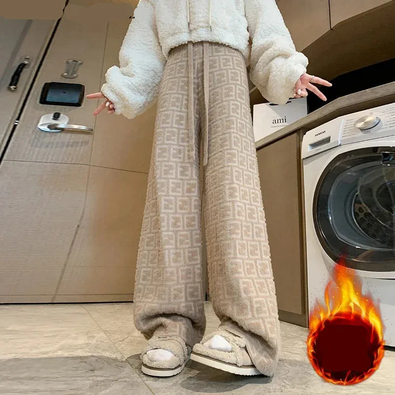 Mink Wool Letter Knitted Wide-leg Pants