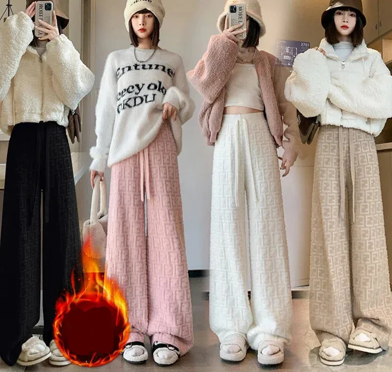 Mink Wool Letter Knitted Wide-leg Pants