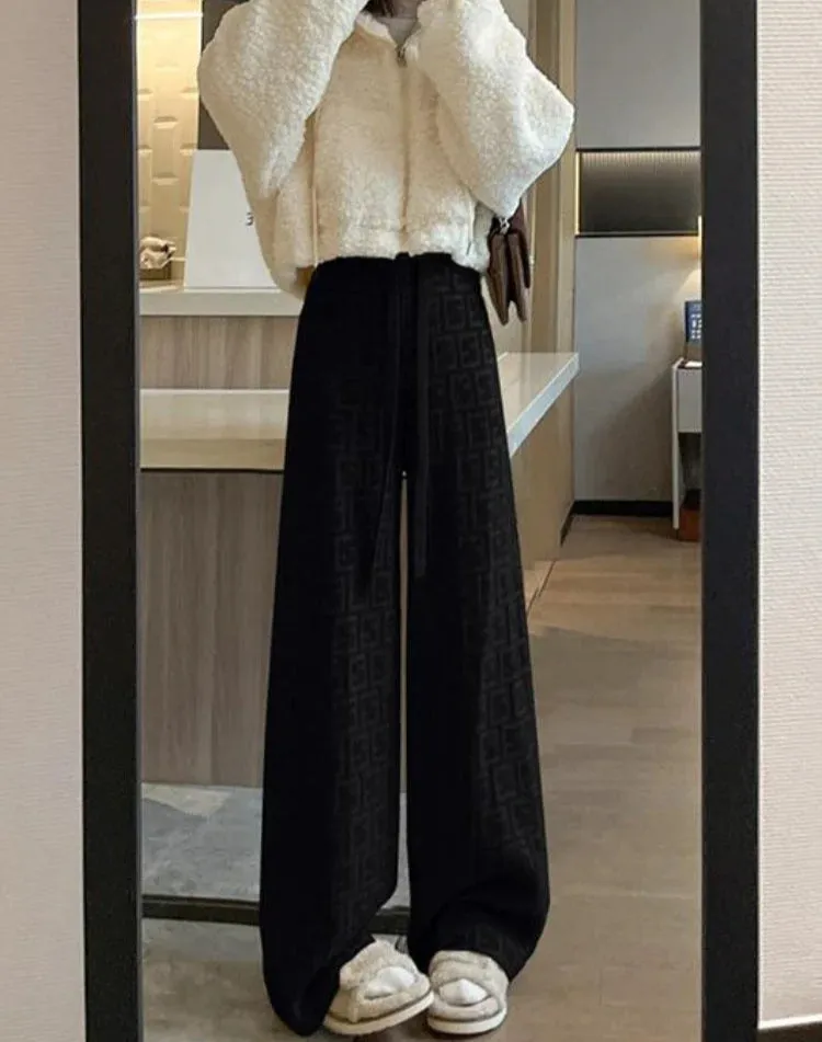 Mink Wool Letter Knitted Wide-leg Pants