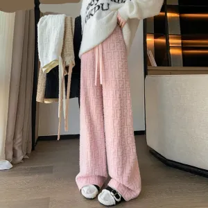 Mink Wool Letter Knitted Wide-leg Pants