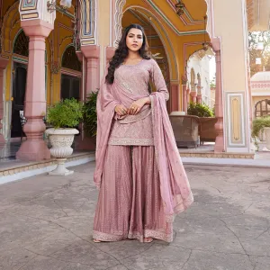 Muave Pink Embroidered Palazzo Suit