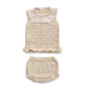 New In Juliana Girls Beige Knitted Jam Pant Set