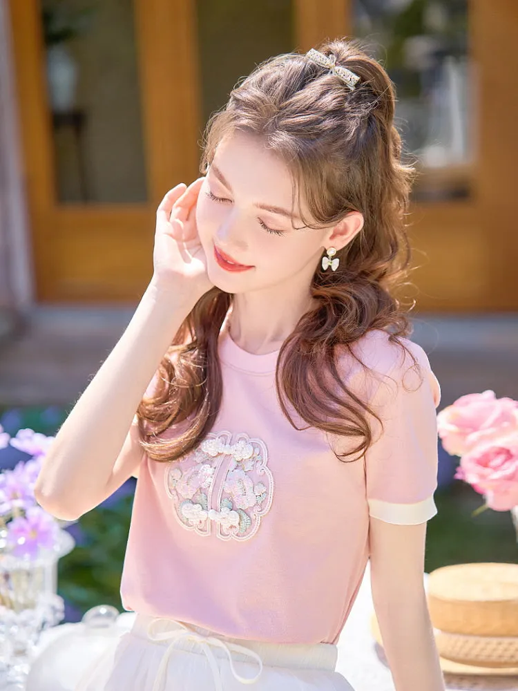 Oriental Blossom Embroidered Tee
