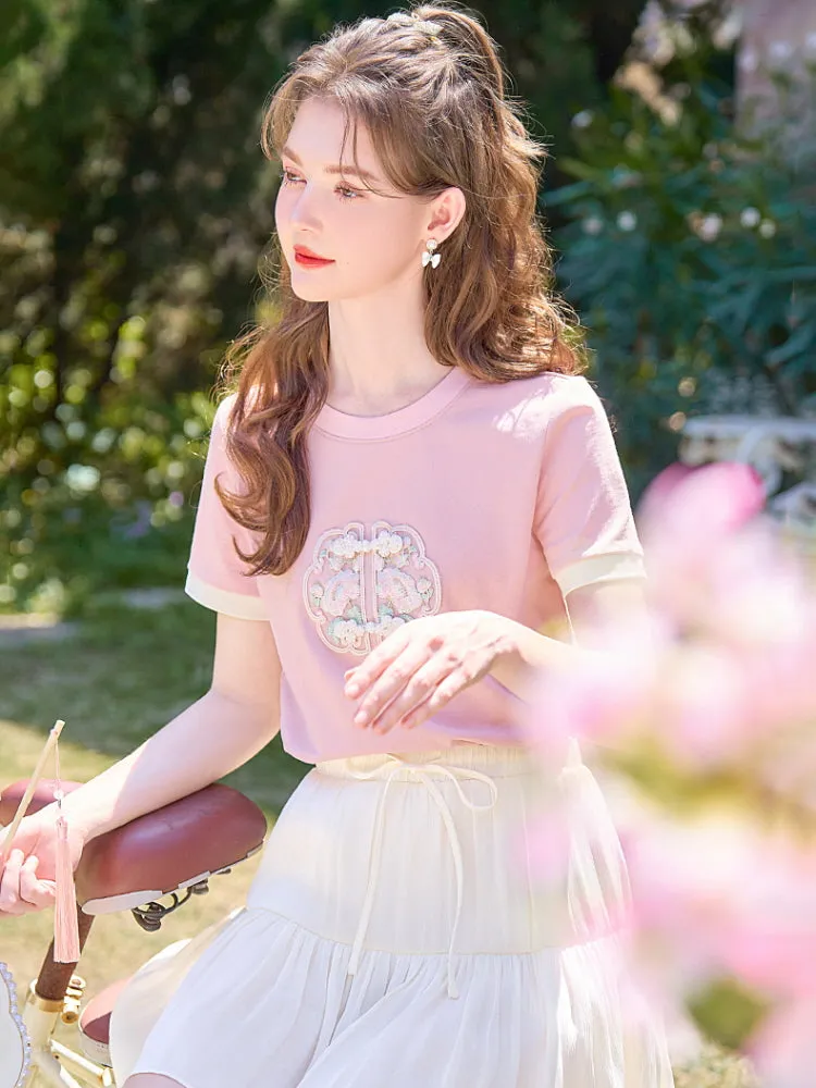 Oriental Blossom Embroidered Tee