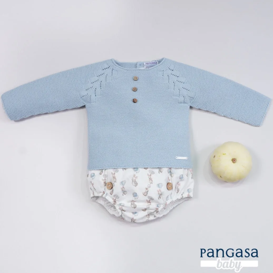Pangasa Blue Bunny Print Knitted Jam Pants Set