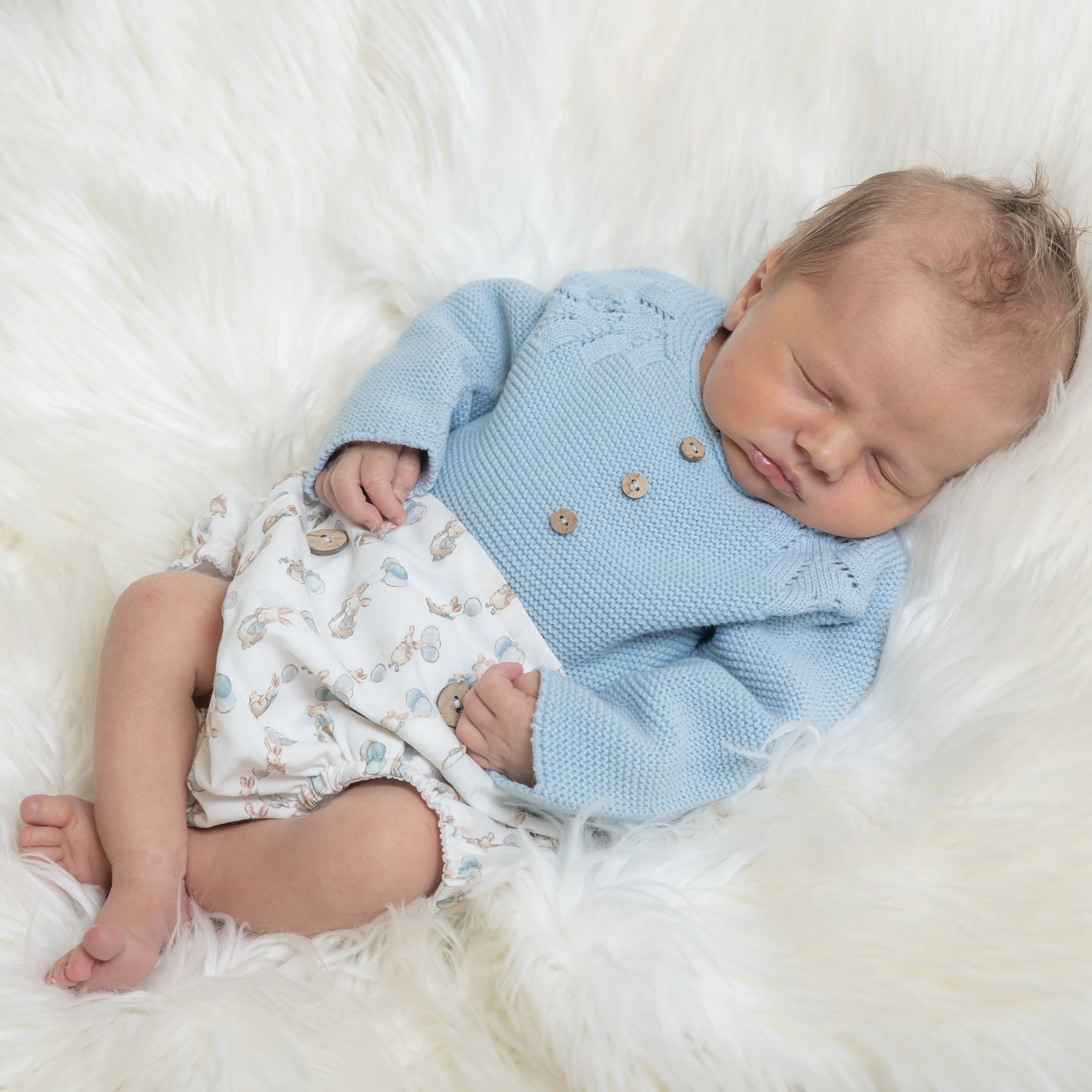 Pangasa Blue Bunny Print Knitted Jam Pants Set