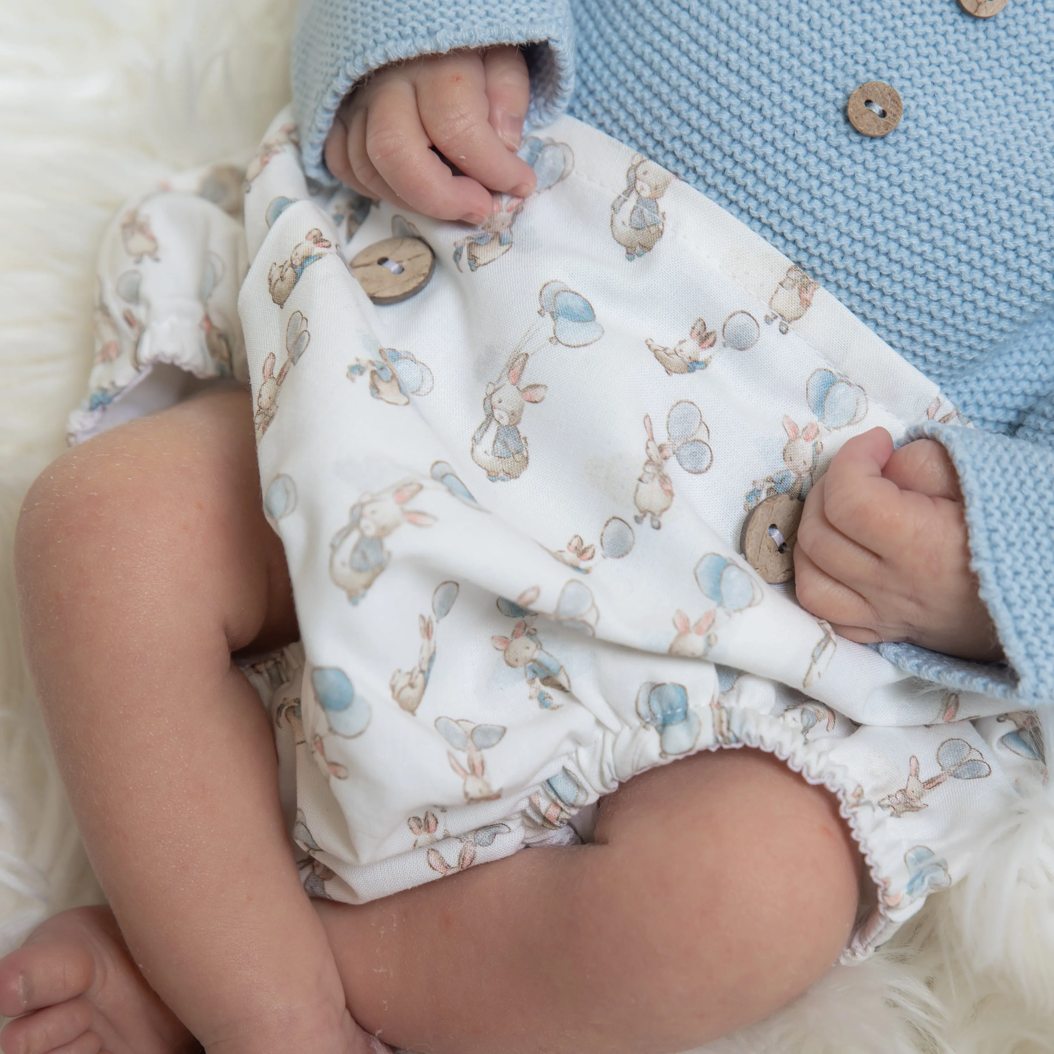 Pangasa Blue Bunny Print Knitted Jam Pants Set