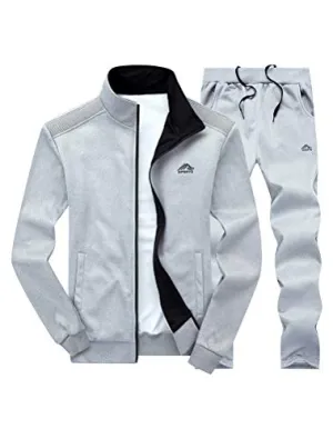 PASOK Men's Casual Tracksuit Long Sleeve Full Zip Running Jogging Sweatsuit Athletic Sports Set Light Gray S