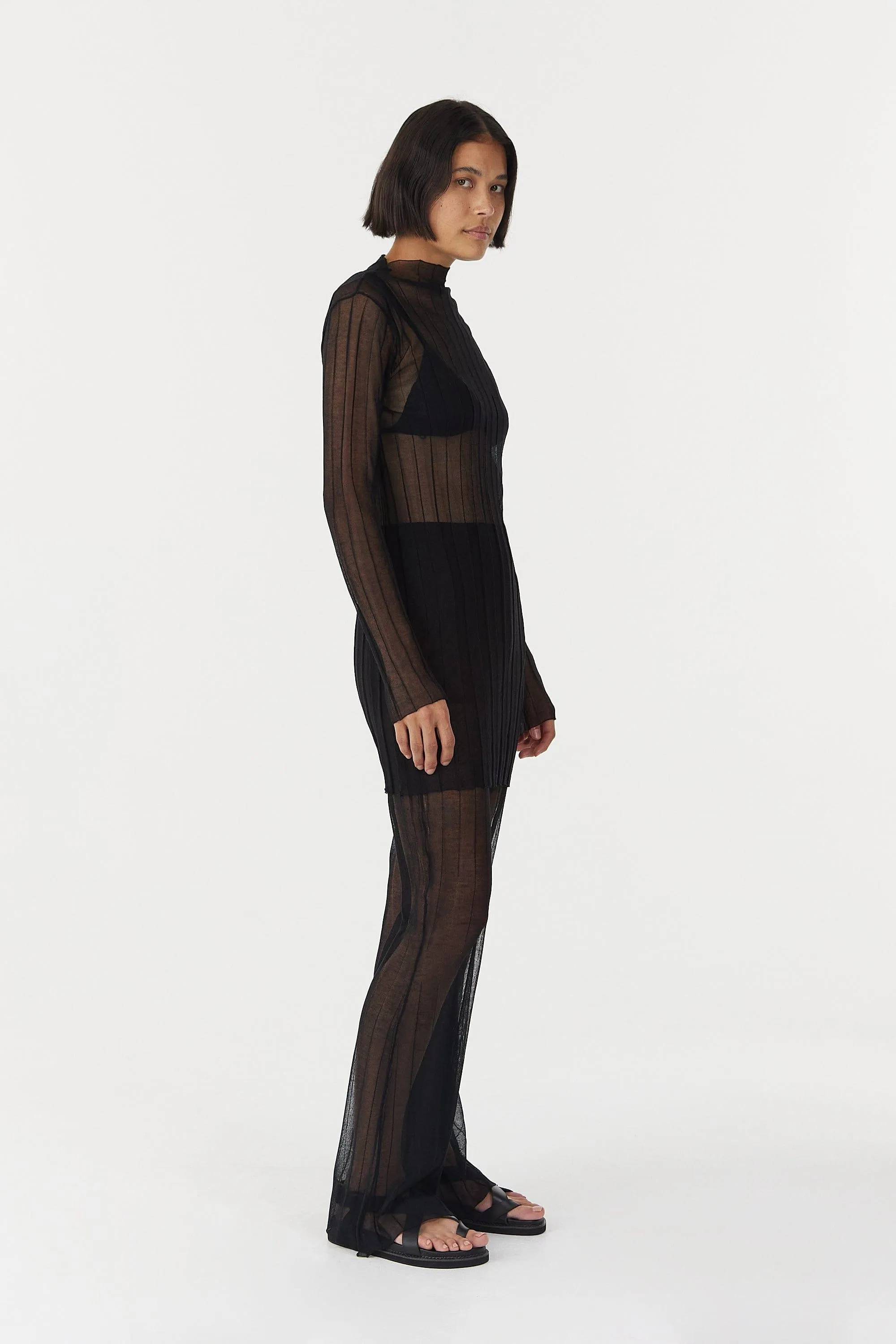 PEER THROUGH KNIT MINI DRESS | BLACK