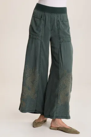 Phedora Twill Embroidered Wide Leg Pant