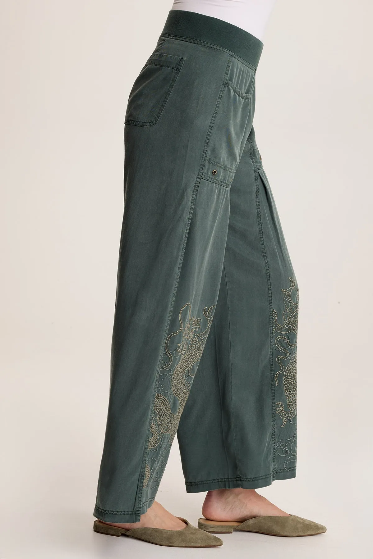 Phedora Twill Embroidered Wide Leg Pant