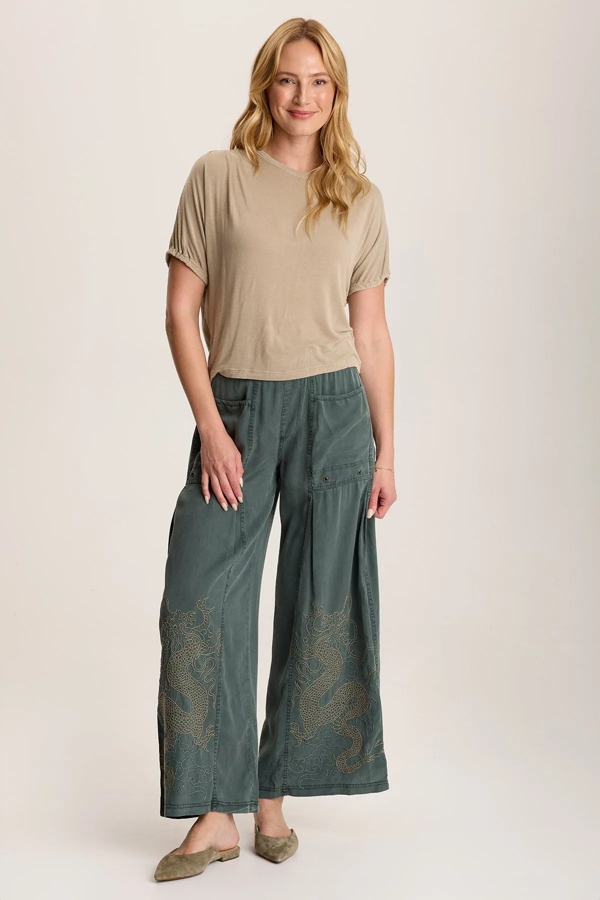 Phedora Twill Embroidered Wide Leg Pant