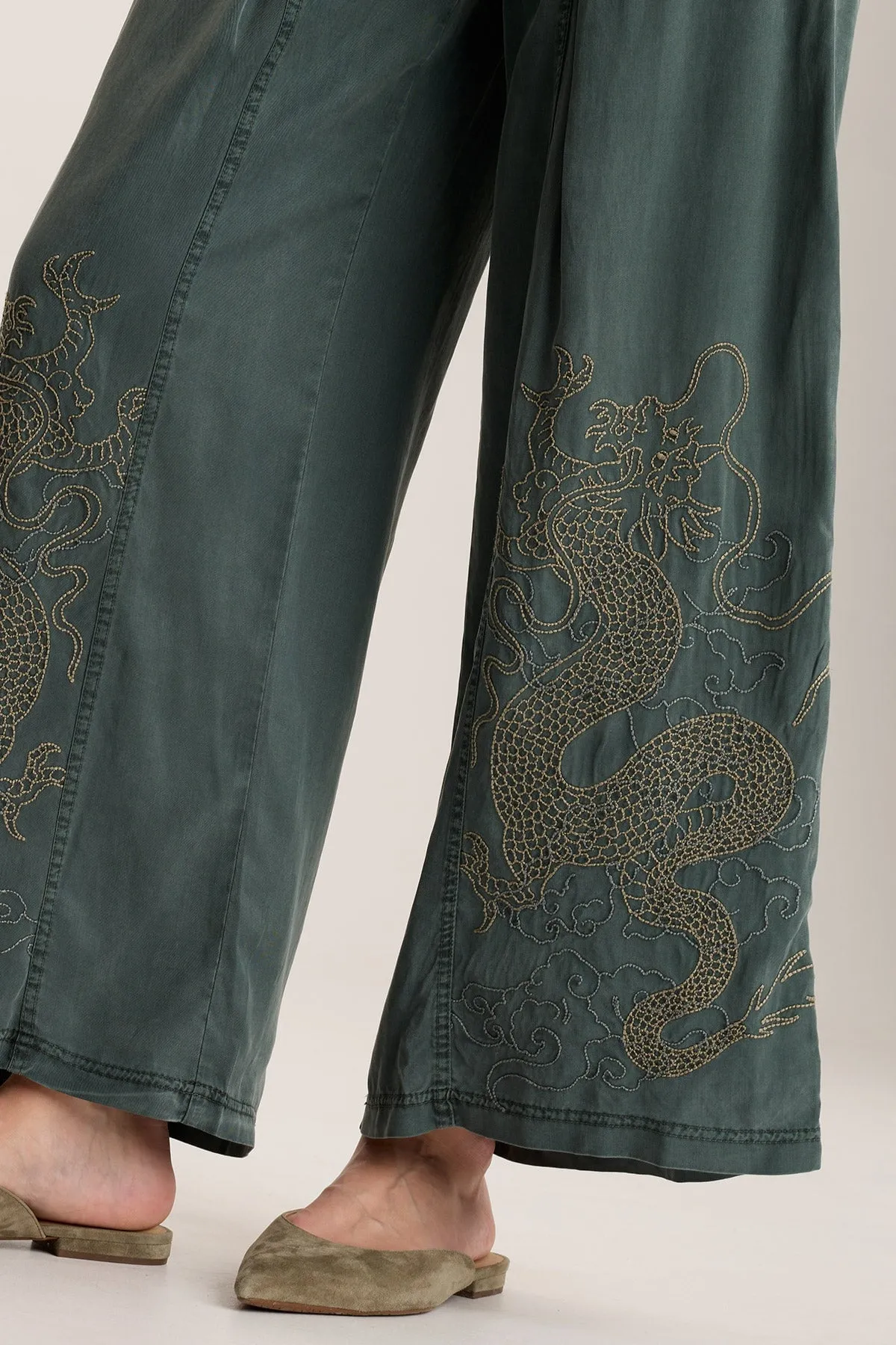 Phedora Twill Embroidered Wide Leg Pant