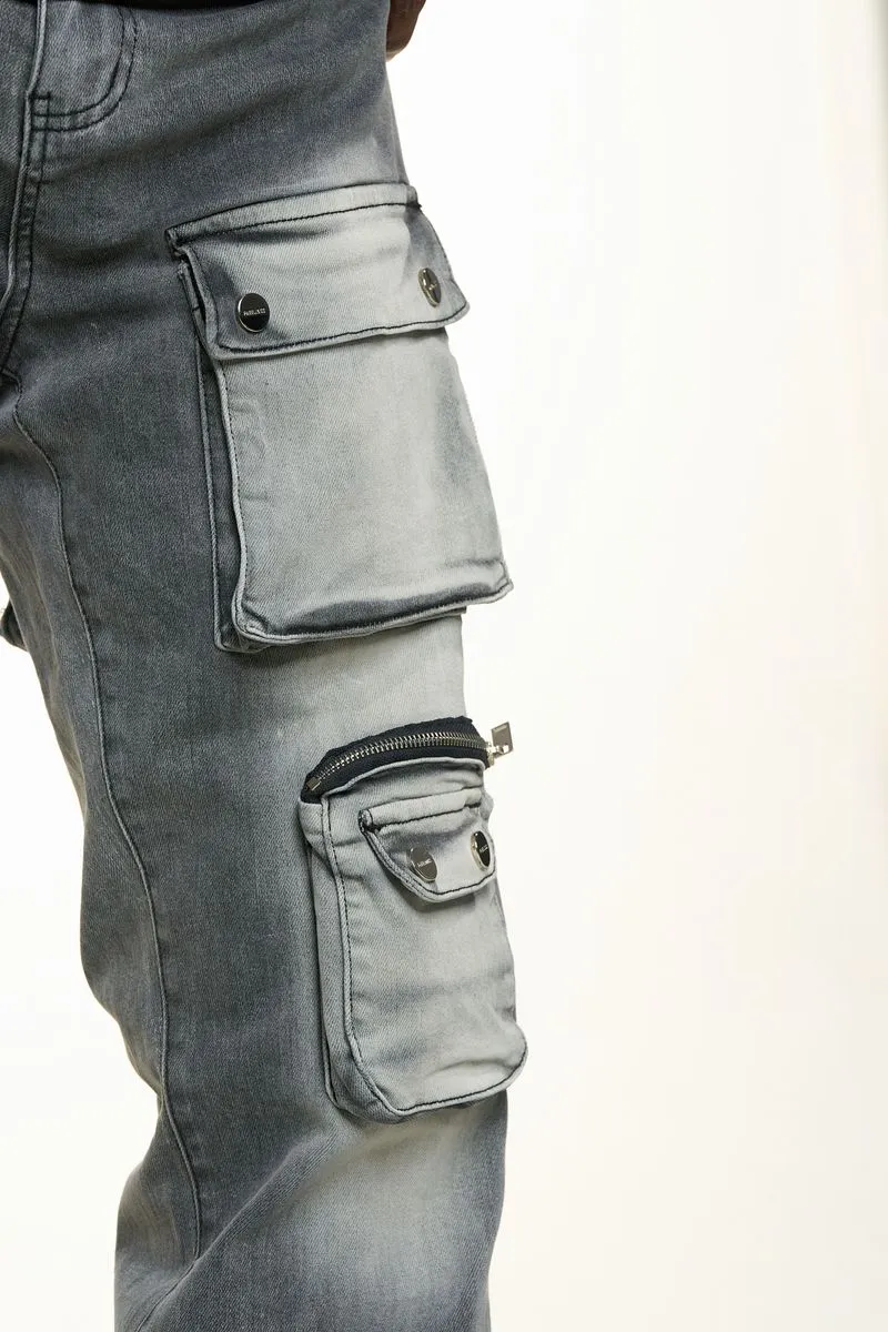PHEELINGS HEAVY THOUGHTS CARGO BAGGY DENIM (CHARCOAL GREY WASH)