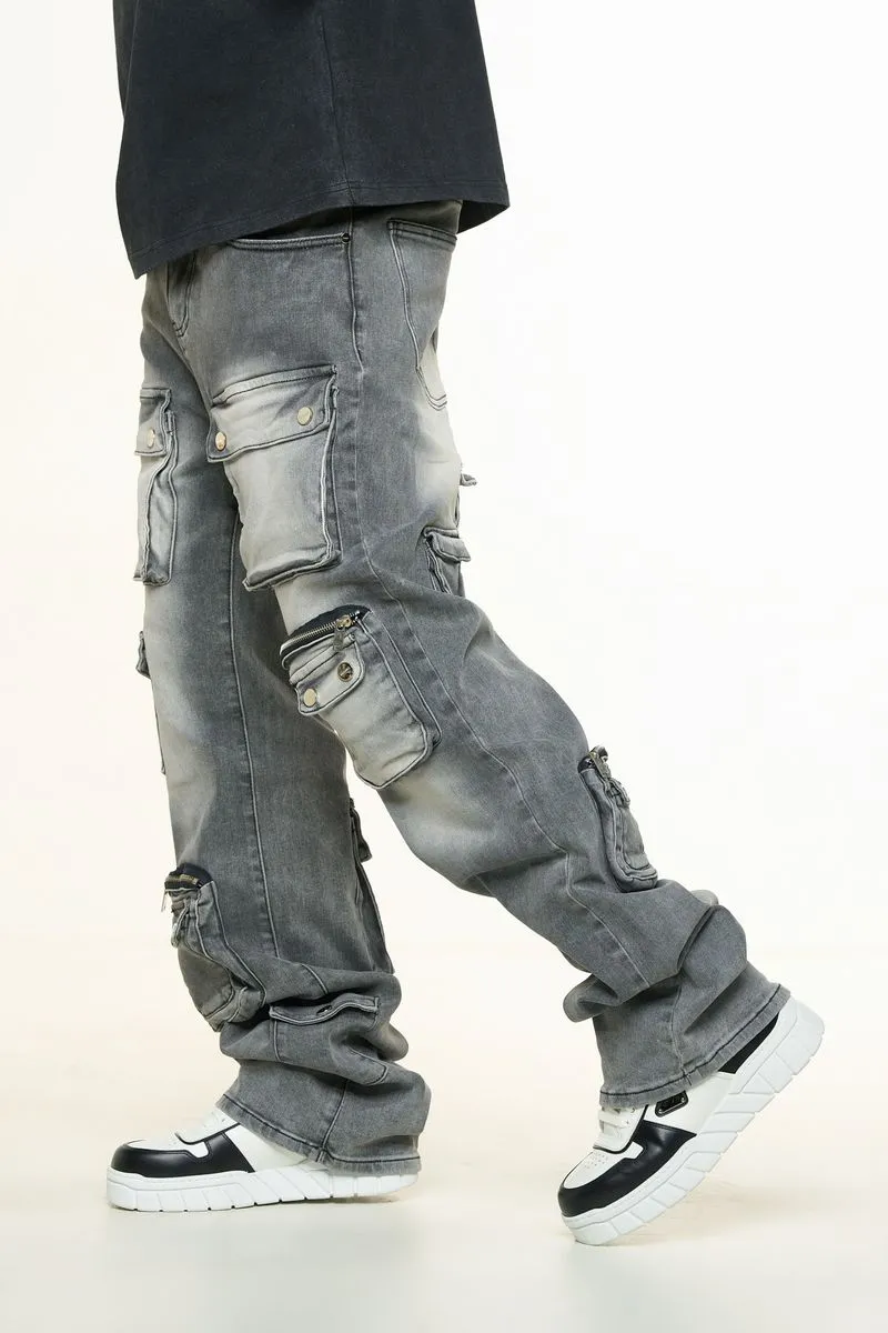PHEELINGS HEAVY THOUGHTS CARGO BAGGY DENIM (CHARCOAL GREY WASH)