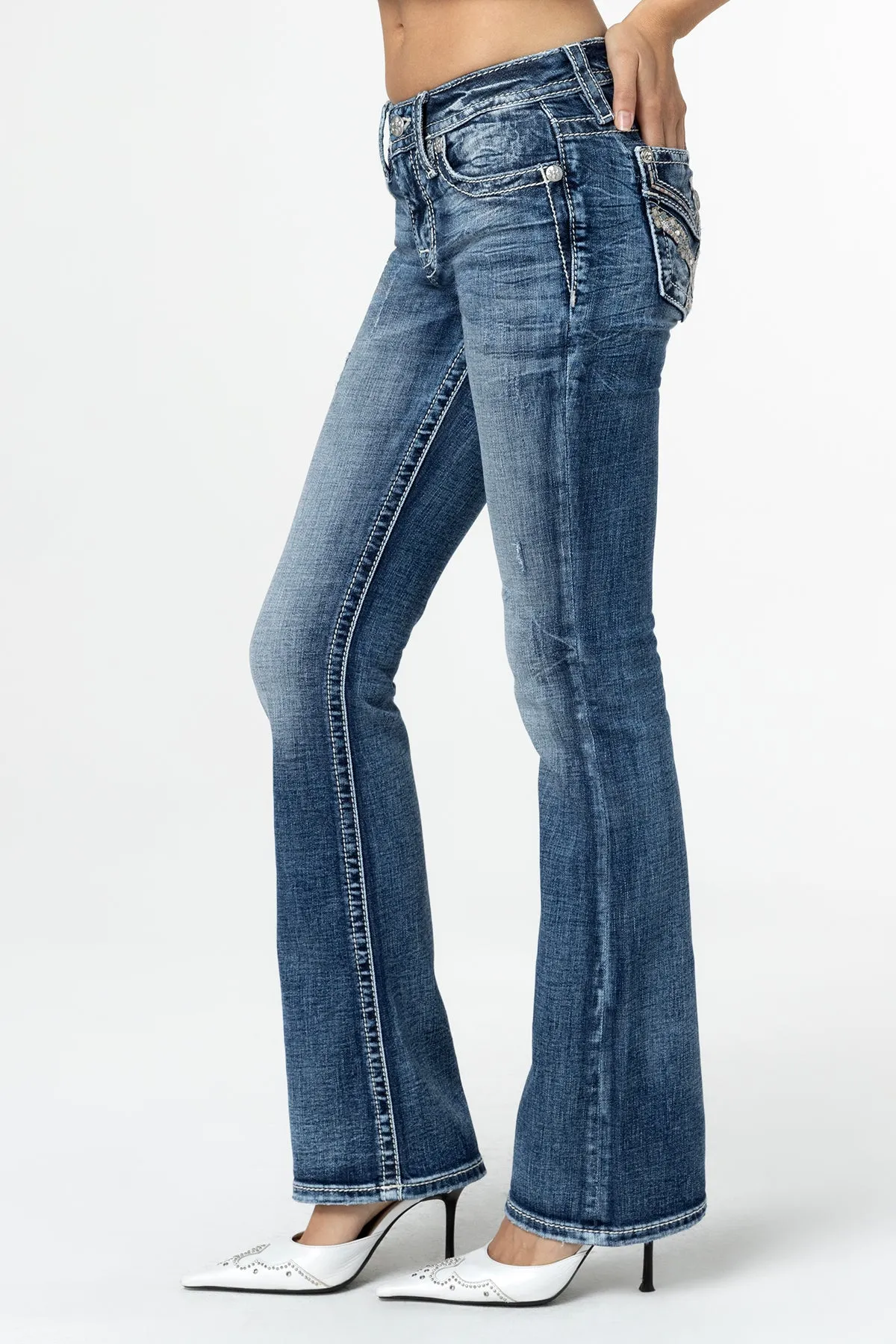 Pink and Blue Hues Bootcut Jeans