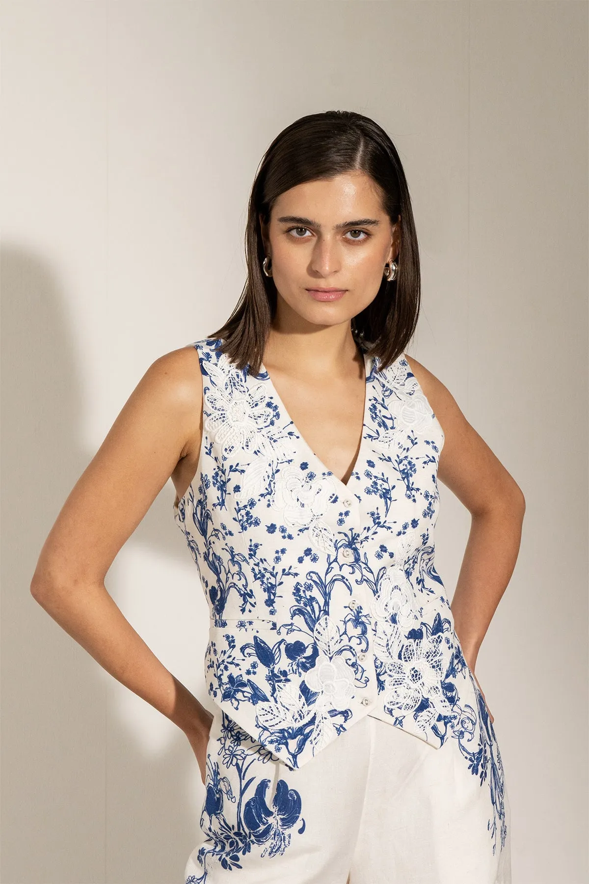 Quanta blue waist coat and wide pants