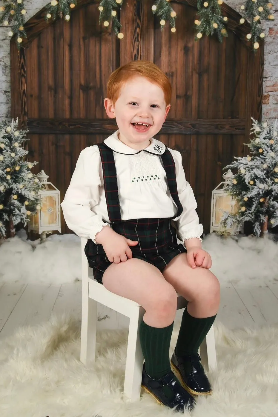 "Angus" Smocked Shirt & Bottle Green Tartan Jam Pants