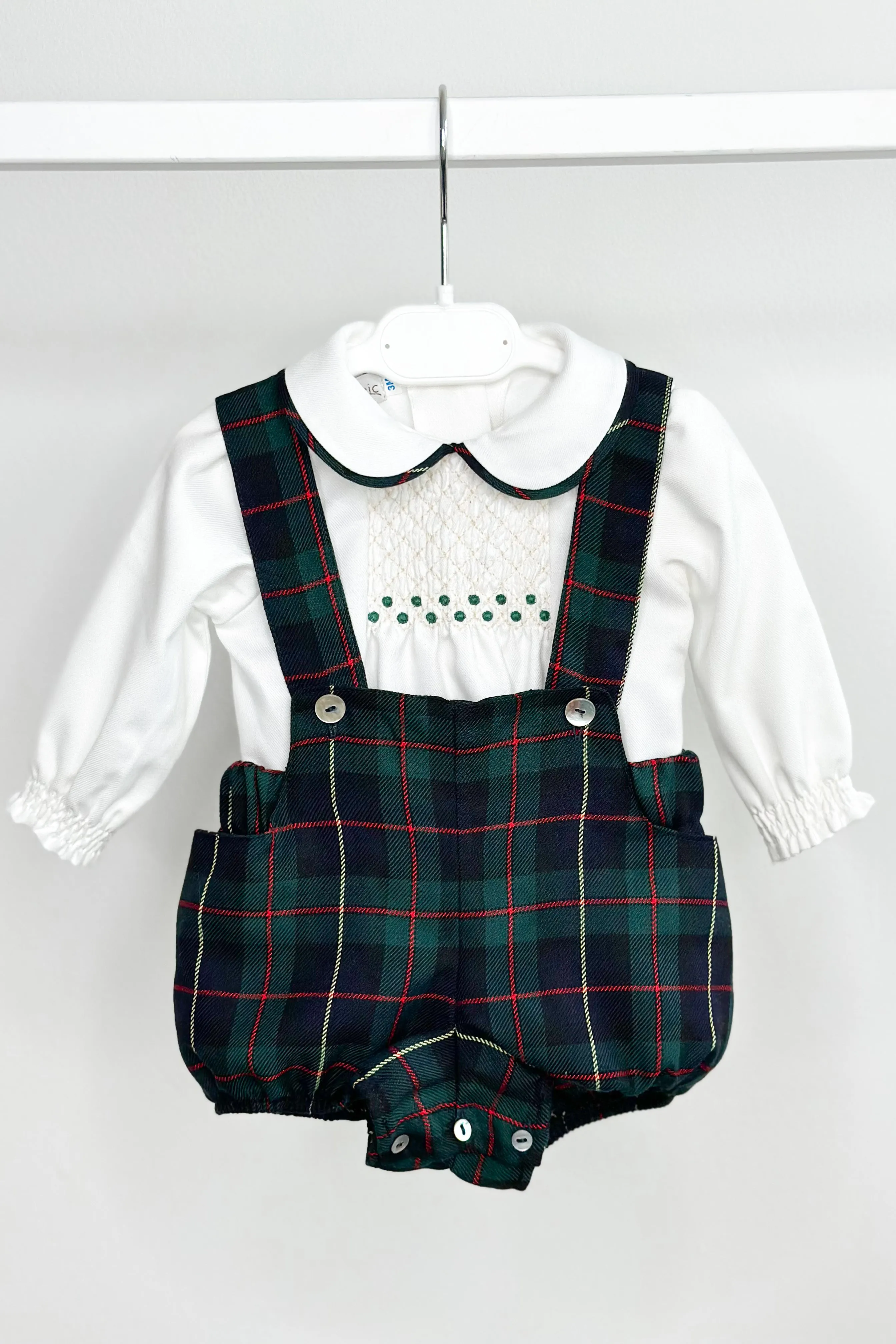 "Angus" Smocked Shirt & Bottle Green Tartan Jam Pants