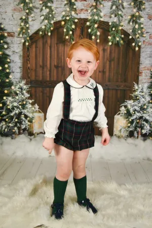 "Angus" Smocked Shirt & Bottle Green Tartan Jam Pants