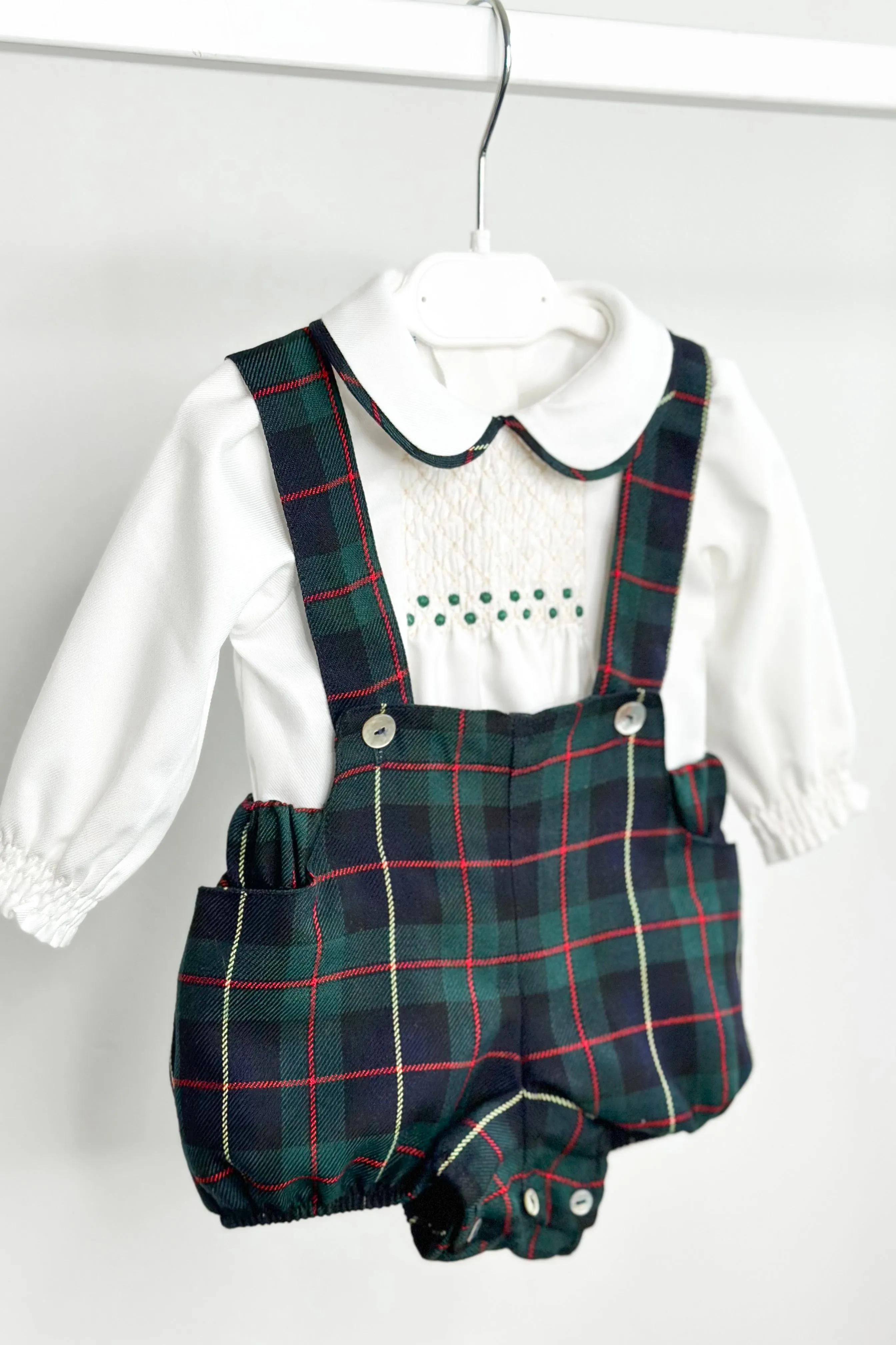 "Angus" Smocked Shirt & Bottle Green Tartan Jam Pants