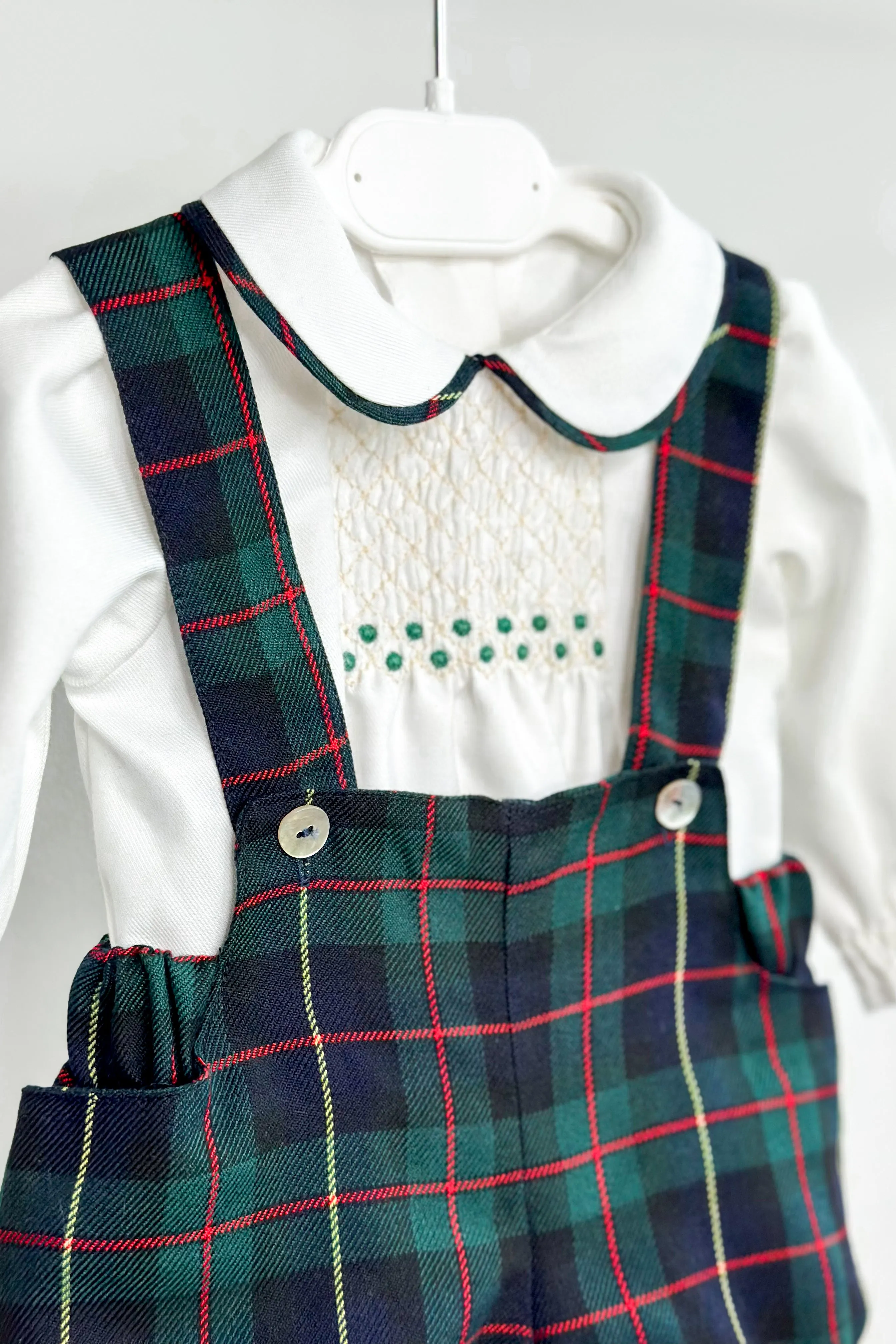 "Angus" Smocked Shirt & Bottle Green Tartan Jam Pants