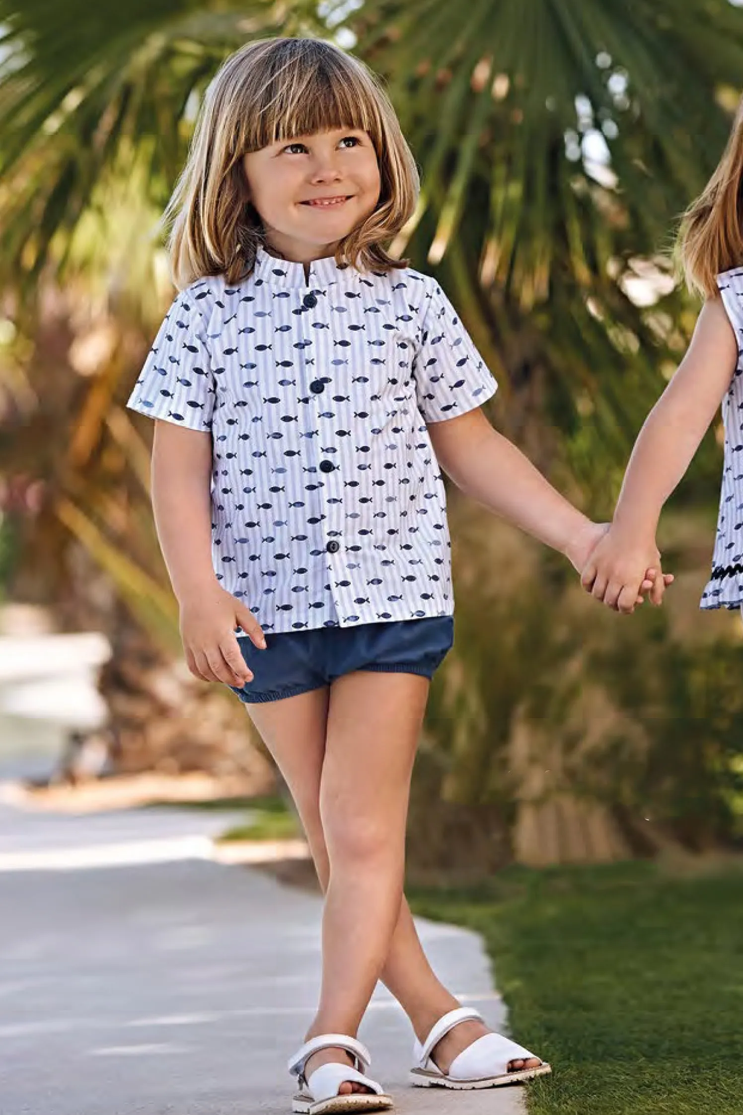 "Austin" Midnight Blue Fish Print Shirt & Shorts