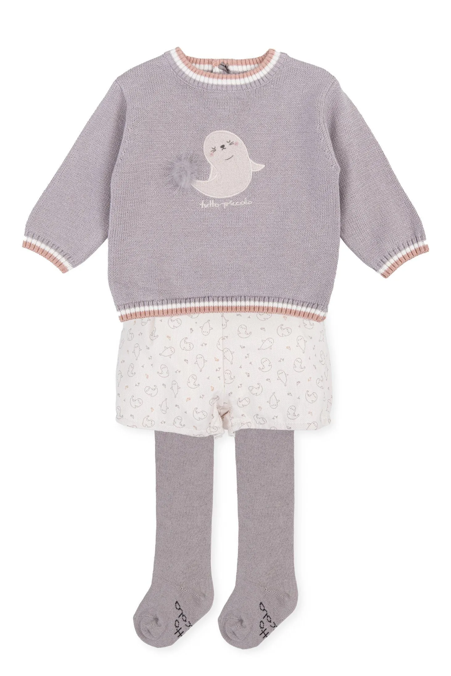 "Devin" Grey Knit Seal Top, Jam Pants & Tights